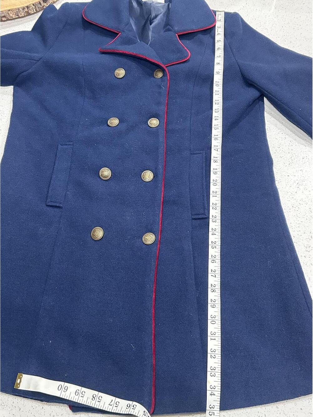 NorthStyle Navy Blue Military Peacoat - Red Contrast Trim -Gold Nautical Buttons - Picture 5 of 9
